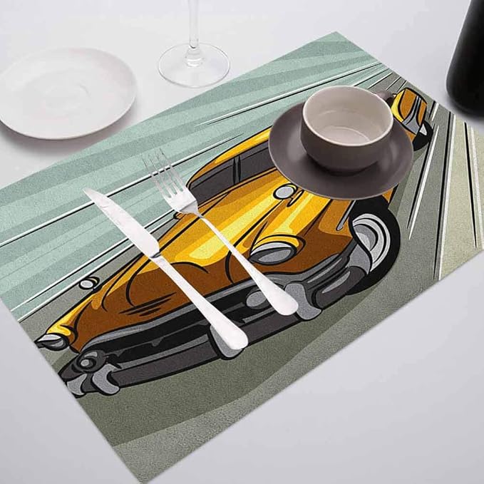 FloraGrantnan Placemats Heat Resistant Table Mats Wipe Clean, Cars
