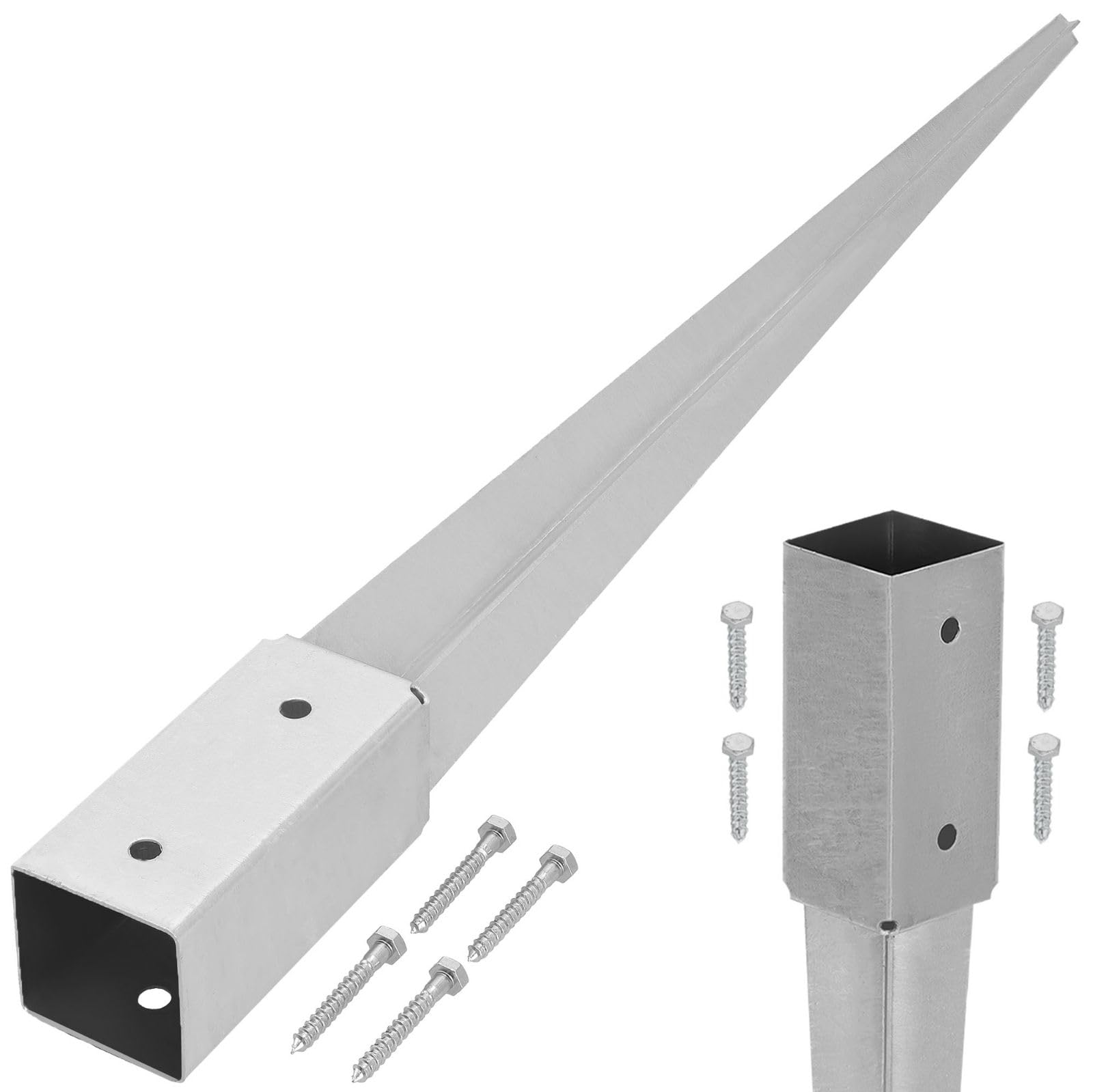 KOTARBAU® Ground Anchor - Post Spike - Galvanised Steel - 75 cm (29.5 inches) - Silver - Ground Anchors Heavy Duty - 61 × 61 mm (2.40 × 2.40 in) - Post Brackets - Weather Resistant — image 1