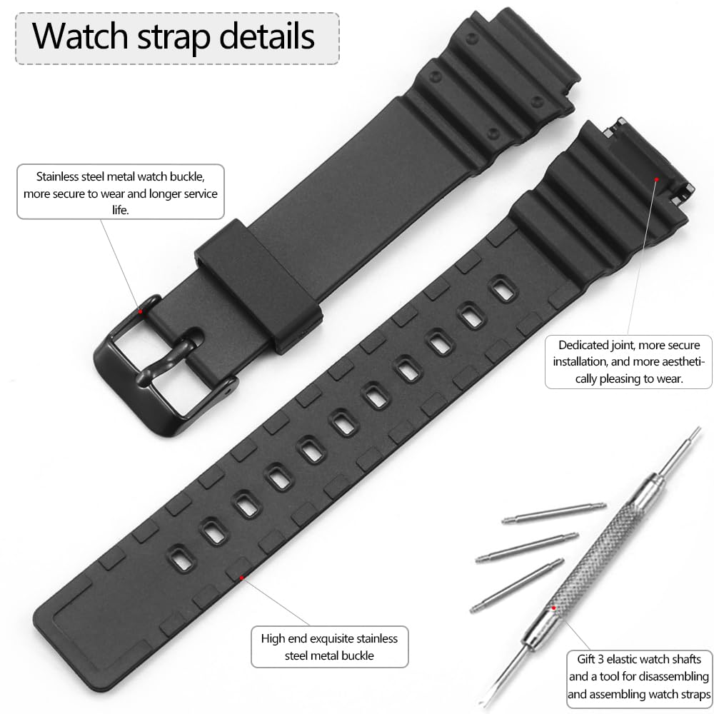 MRW200H Series Watchbands Compatible with Casio MRW-200H Resin Watch Strap Stainless steel Pin Buckle Replacemnet Bracelet