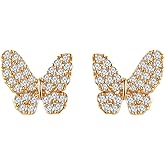 14K Gold Plated Butterfly Stud Earrings - Comfortable Lightweight Design with Secure Butterfly Backs, Cubic Zirconia Bow Posts Jewelry Gifts for Women
