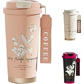 DEARART Beautiful Flower Insulated Water Bottle, Women Everyday Use, Direct Drinking or Straw Use, Hidden Spout 100% Leakproof Vacuum Cup, Suit Home, Office, Travel, Work. 17oz Pink