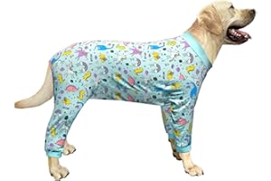 PriPre Dogs Cotton Pajamas with Dinosaur Pattern, Rainbow, Unicorn Onesie Jumpsuit for Large Dogs Full Coverage Sleeper Pets Shirts pjs(XXL,Blue Dinosaur)