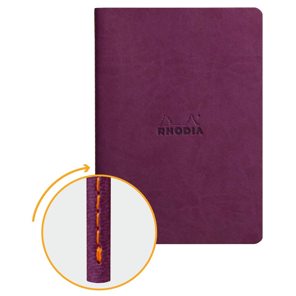 RHODIA 116410C - Soft Notebook with Purple Textile Stitching - A5 - Lined - 64 pages - Ivory Clairefontaine Paper 90 g/m - Faux Leather Cover - Rhodiarama Collection