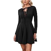 HYPERFIRE Women's Short Long Sleeve Flowy Dress A Line Cocktail Dresses Going Out Party