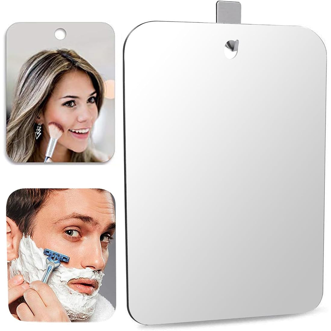 Photo 1 of Shatterproof Shower Mirror, Fogless for Shaving, Hook, Unbreakable Plexiglass, Bathroom Wall Hanging, 8x6 inch