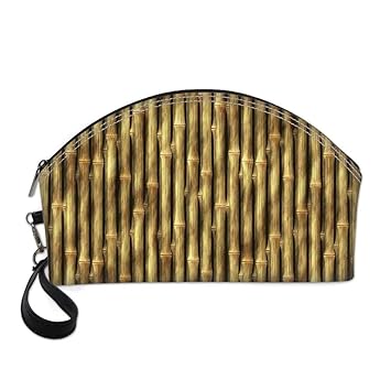 Amazon Com Beige Small Portable Cosmetic Bag Tropical Bamboo