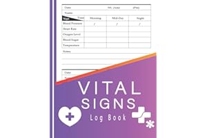Vital Signs Log Book: Health Monitoring Record Log, Heart rate, Temp, Blood sugar, Blood pressure & Oxygen Level, Multi-Symptom Tracker (120 Pages/8.5" x 11").