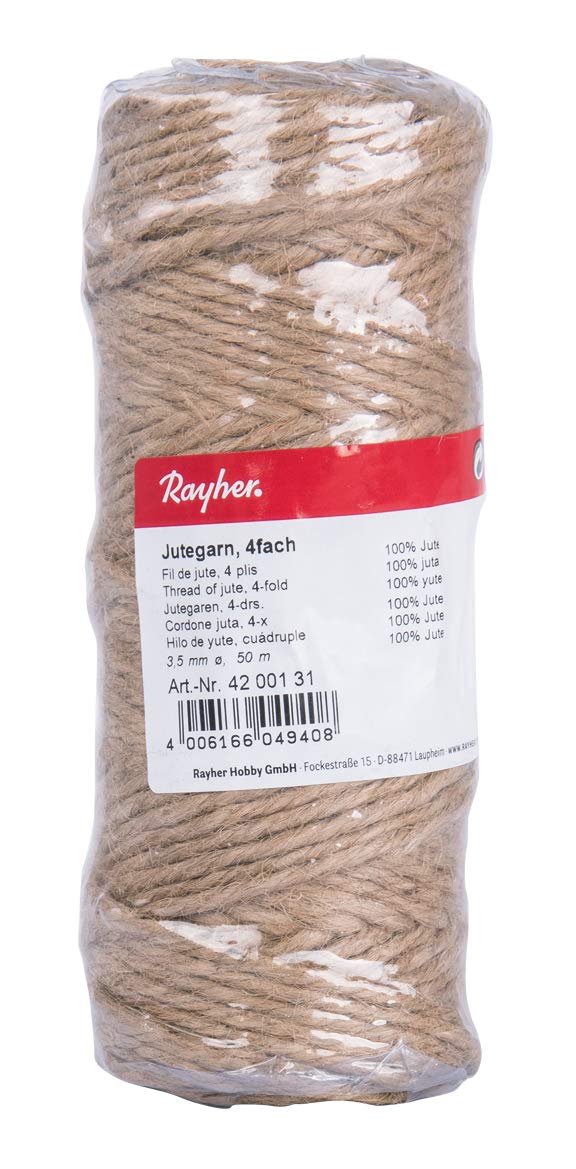 Rayher 4200131 Jute Twine 3Ply, Jute String for Craft, Floristry and Decorations, Diameter 3.5 mm, Length 50 m, natural