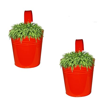 Decorscent Metal Round Galvanized Railing Planter (Set of 2 Pcs) - Orange