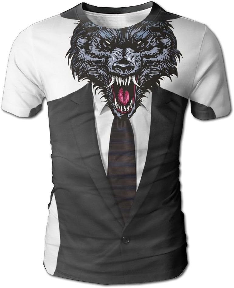 Shirley A Wolf In A Suit Men's Realistic 3D Printed T-Shirt O Neck Short Sleeve Tee