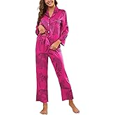 Brosloth Womens Silk Pajamas Long Sleeve Button Down Animal Print Cute Pjs Set Satin Pajama Set