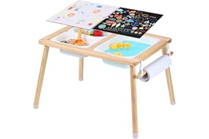 VEVOR Sensory Table, Kids Sensory Table for Toddlers, Kids Activity Desk with 3 Foldable Storage Bins & Paper Roll Holder, Wooden Toddler Activity Drawing Desk, Indoor/Outdoor Play Sand and Water