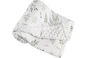 GLLQUEN BABY Blankets for Unisex Boys Girls, Muslin Cotton Front Soft and Breathable, and Dotted Fleece Backing, Printed Bed Nursery Minky Blankets for Toddler Newborn, Greenery, 30 x 40 inches