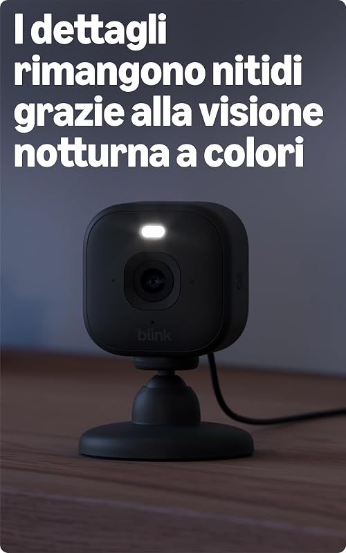 Videocamera Mini 2K+ Blink (ultimo modello) | Videocamera di sicurezza domestica con alimentatore plug-in, risoluzione video 2K, zoom 4x, visione notturna a colori | 1 videocamera – Nera