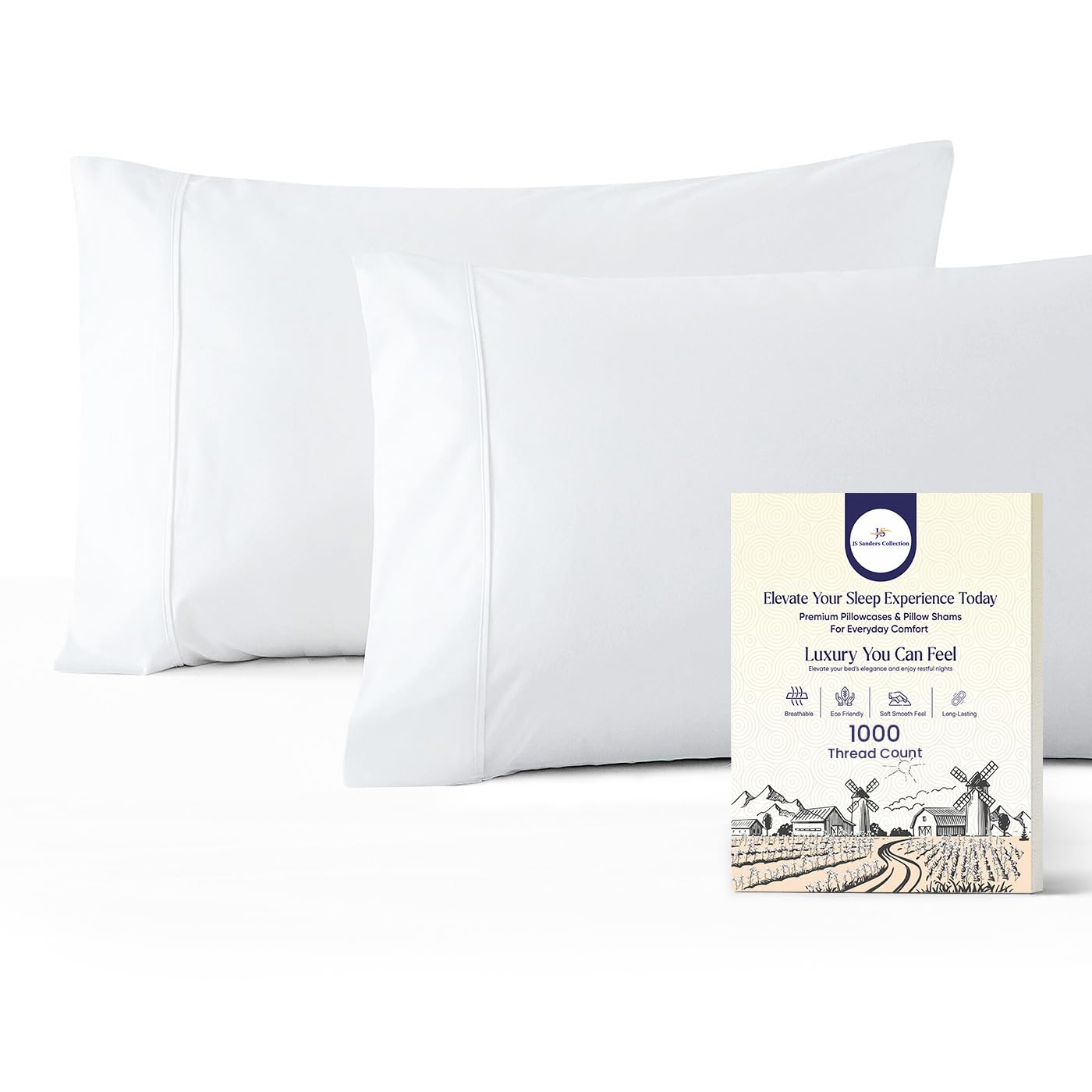 Photo 1 of 1000 Thread Count Egyptian Cotton Pillowcases Standard Queen Size – Set of 2, White, Silky Soft Sateen Weave, Luxury Hotel Quality Bed Pillow Covers, Breathable Durable Pillow Cases