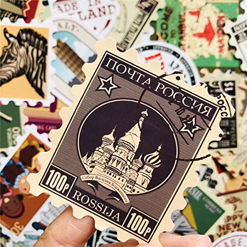 50PCS Vintage World Famous Stamps Stickers Retro Stamp Waterproof Sticker Laptop Car Bicycle Suitcase Computer Water Bottle Mobile Phone Stickers Decals (Vintage 2) - Thumbnail 2