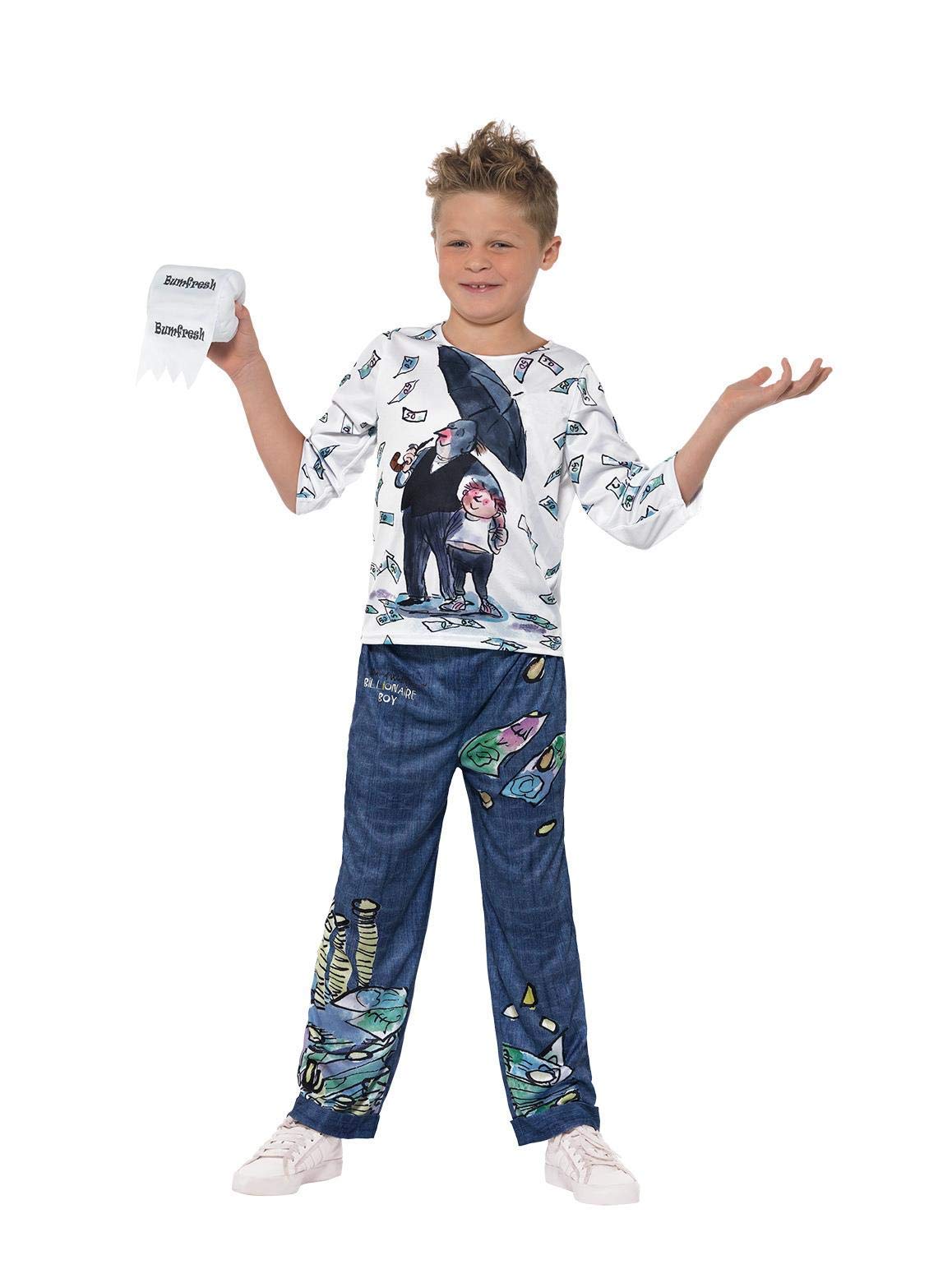 Smiffys David Walliams Deluxe Billionaire Boy Costume, Blu with Top, Trousers & Toilet Roll Accessory with, Officially Licensed David Walliams Fancy Dress, Child Dress Up Costumes