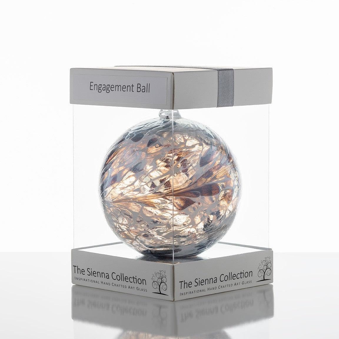 Sienna Glass Engagement Friendship Ball – 10cm Handcrafted Silver Glass Ornament with Ribbon – Unique Gift for Engagement Celebrations