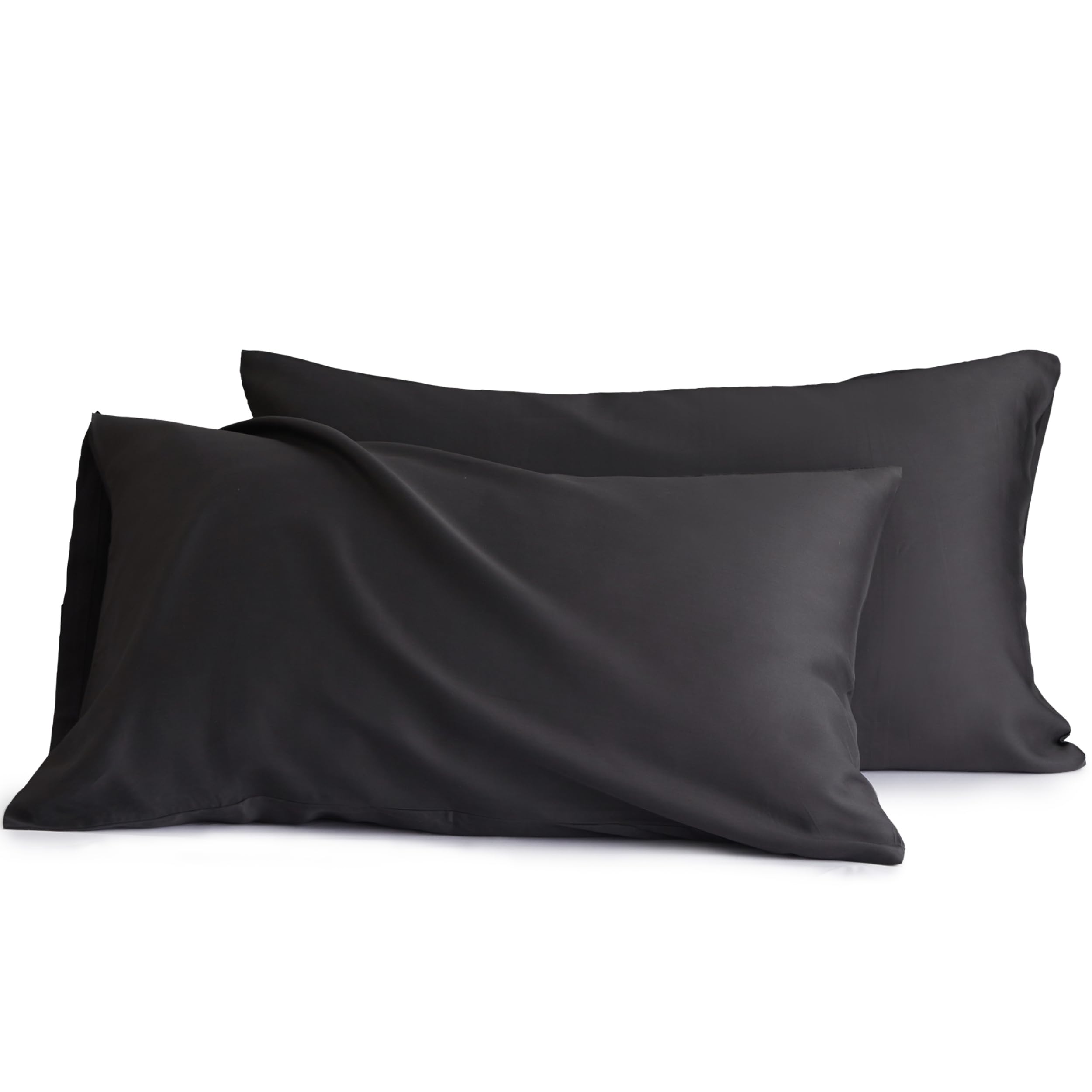 Simple&Opulence Satin Pillow Cases 2 Pack,Silky Pillowcase for Hair and Skin,Breathable,Hypoallergenic Tencel Pillow Cover with Envelope Closure(50×75cm,Dark Grey)
