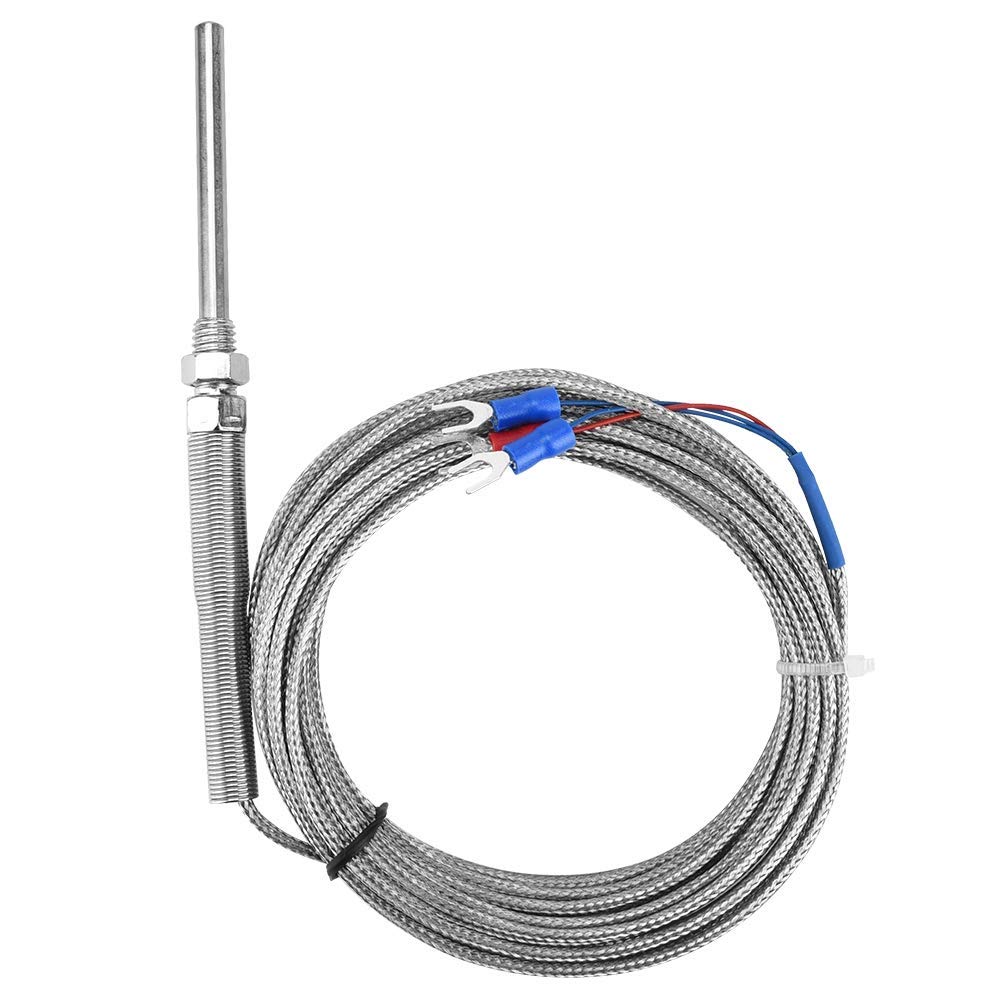 Fafeicy K Type Grounded Thermocouple, 50mm Probe Temperature Controller Wire 0-400℃ for Temperature Measurement(5M)