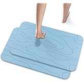 2 Pack Diatomaceous Earth Shower Mat, Stone Bath Mat, Nonslip Super Absorbent Fast-Drying Hard Bath Mat for Bathroom Shower Floor, 23.62 x 15.35 inch, Bule Pattern