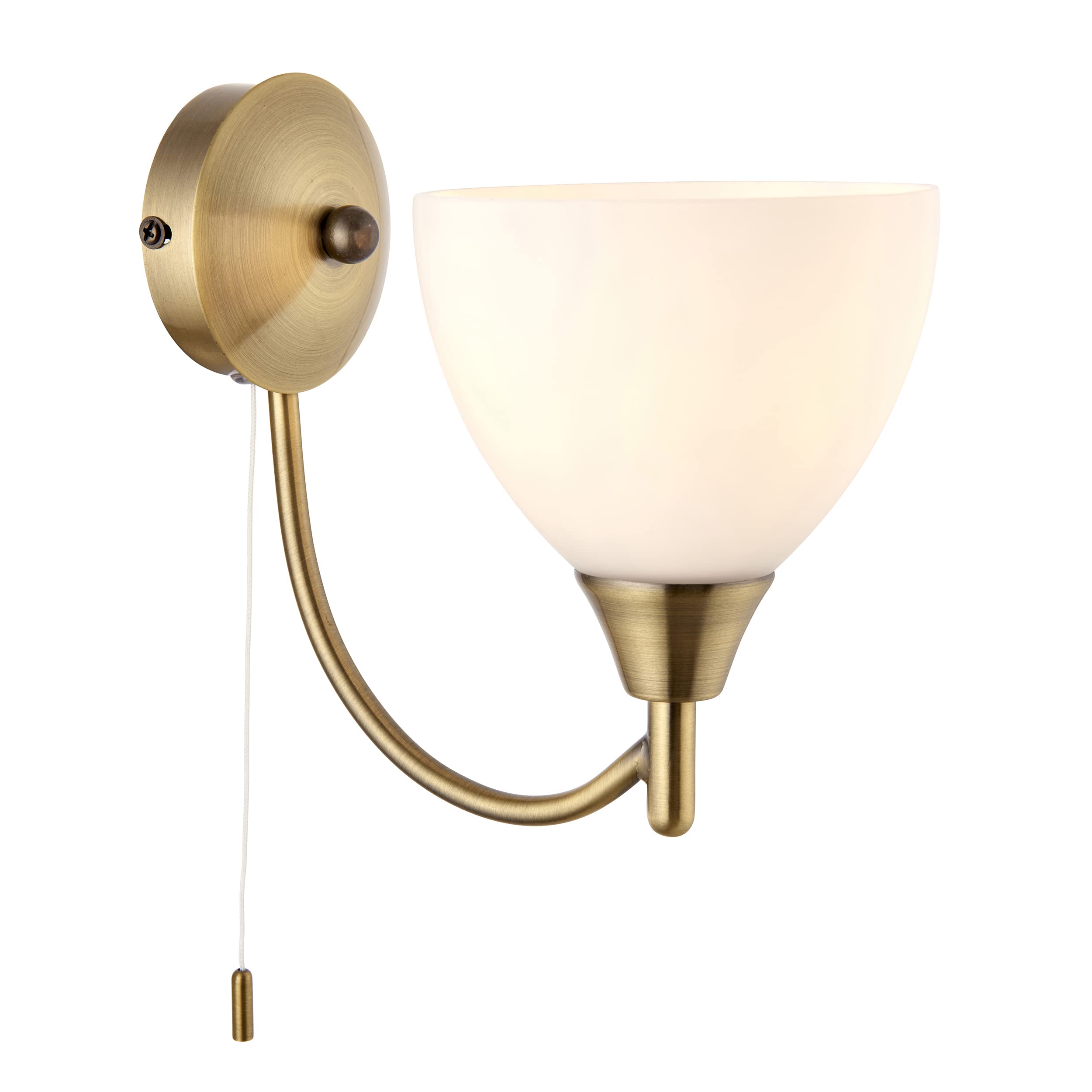 National Lighting Andy Decorative Antique Brass Single E14 LED Compatible Wall Light with Matt Opal Glass Shade