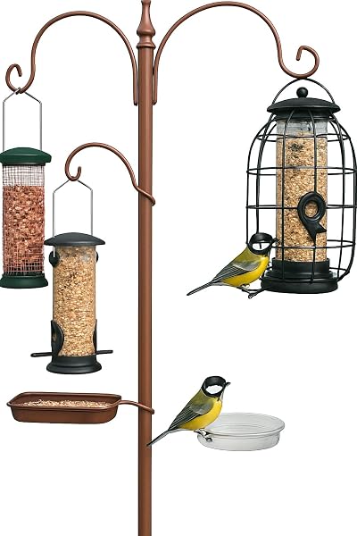 DIVCHI Bird Feeder Station with 2 Dishes, Metal Stand, Hanging Pole