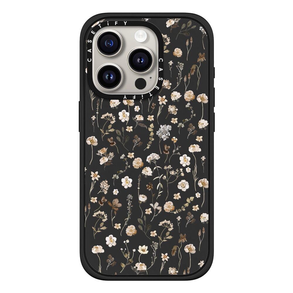 CASETiFY Impact iPhone 15 Pro Case [4X Military Grade Drop Tested / 8.2ft Drop Protection/Compatible with Magsafe] - Wildflower Friday - Matte Black