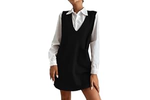 bawilom Women's Sweater Vest Dresses Casual V Neck Sleeveless Knit Pullover Sweater with Pockets Fall Winter Outfits