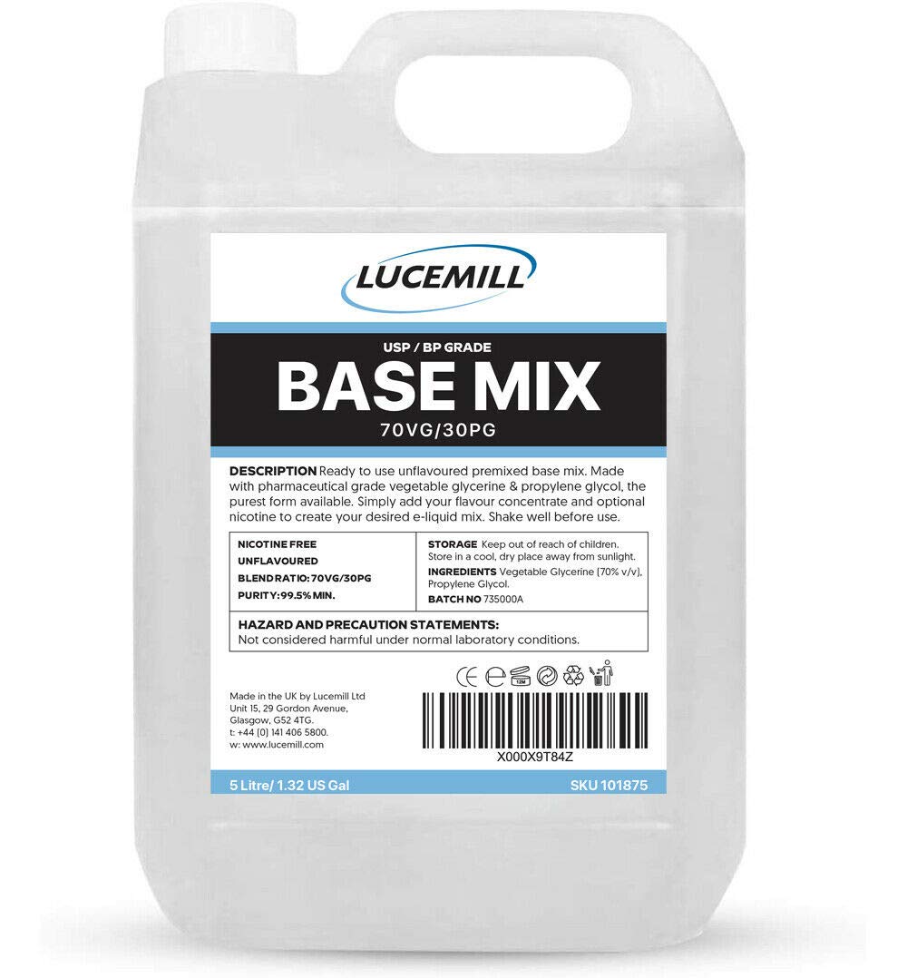 Lucemill 70VG/30PG Premixed Liquid | 5 Litre | High Purity USP/EP Grade | Smooth, Balanced 70/30 Glycerine Glycol Blend for Pharmaceutical & Food Applications