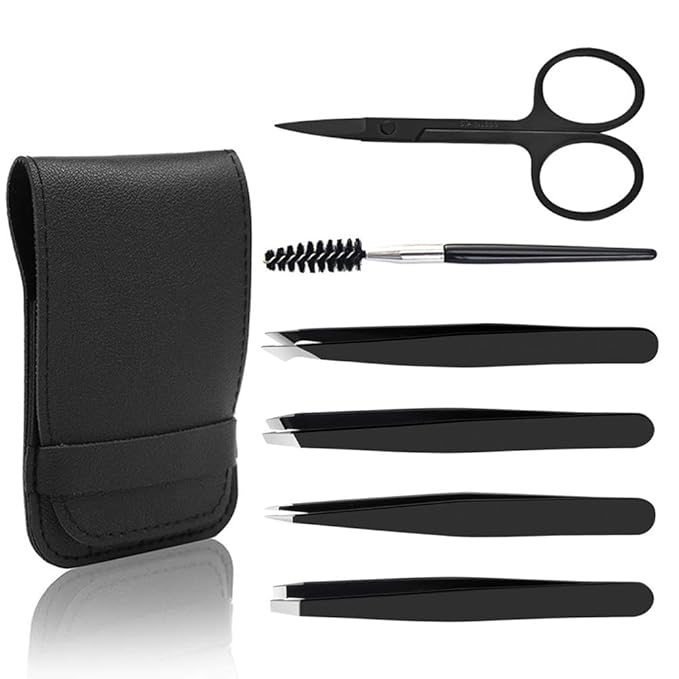 6 PCS Eyebrow Tweezers Set, Professional Stainless Steel Eyebrow Tweezer Scissors
