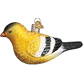 Old World Christmas American Goldfinch Glass Blown Ornament for Christmas Tree, Handcrafted Holiday Decoration, Bird Watcher Collection