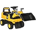 Aosom Ride on Excavator for Kids, Caterpillar CAT Licensed Ride on Digger Construction Vehicle with Manual Shovel, Horn, Hidden Storage, Foot to Floor No Power Kids Ride on Car for Years 1.5-3