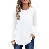 Elesomo Womens Shirts Casual Crew Neck Short/Long Sleeve Tunic Tops | Cotton Blend, Round Neck, Tunics to wear with Leggings, Fall Outfits, Layering Shirt