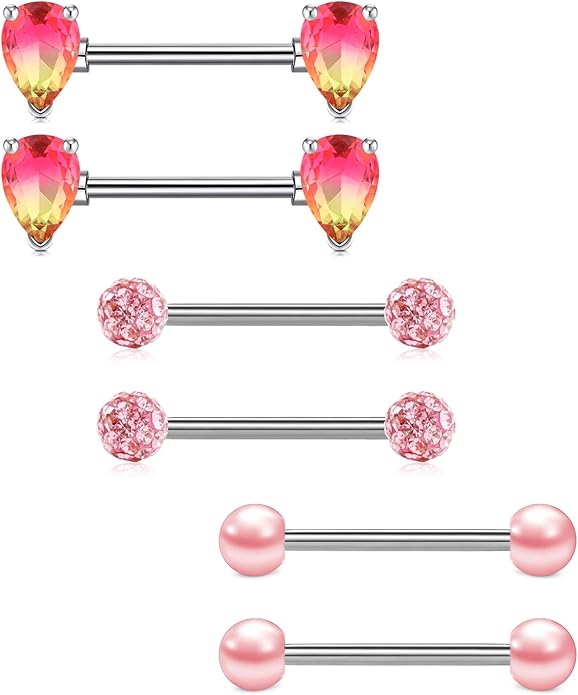 JFORYOU 14G Brustwarzenpiercing 6er Chirurgenstahl CZ Stein Barbell