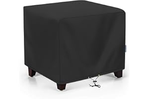 SunPatio Outdoor Ottoman Cover, Waterproof Square Coffee Table Cover, Patio Furniture Covers Side Table Cover, All Weather Protection, 22W x 22D x 18H, Black