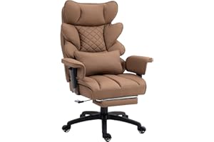 Dowinx Big and Tall Office Chair with Pocket Spring Cushion,High Back Computer Gaming Chairs with Adjustable Armrests,Executive Desk Chairs with Lumbar Support and Footrest,PU Leather-Brown