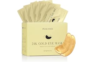 PEAUAMIE Under Eye Patchs (30 Pairs) 24k Gold Eye Mask and Hyaluronic Acid Eye Patch and Rose Eye Masks for Dark Circles and Puffiness Wrinkle Eye Bags (24k Gold)