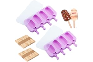 Shoyisenka 2 Pcs Silicone Popsicle Molds with Lids & 100 Popsicle Sticks, Reusable Popsicle Trays for Ice Pop, Cakesicle, Des