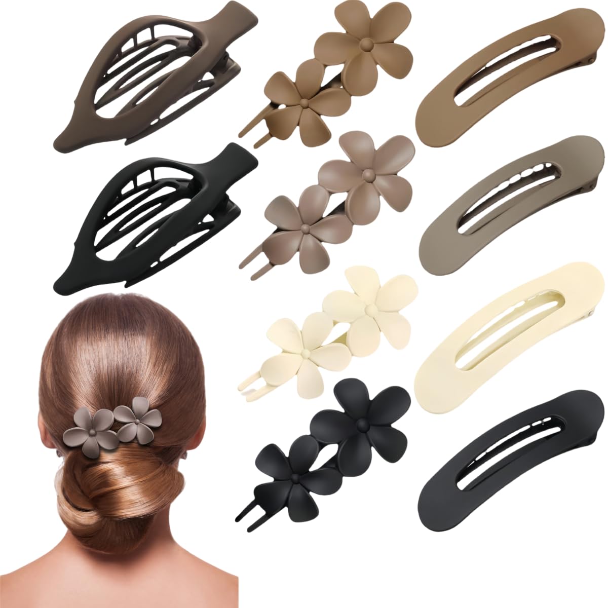 Photo 1 of 10 Pcs Flat Hair Clips for Women, French Concord Flat Claw Clips, 3 Styles Matte Hair Clips for Thin Thick Hair Claw Clips for Women Girls gifts