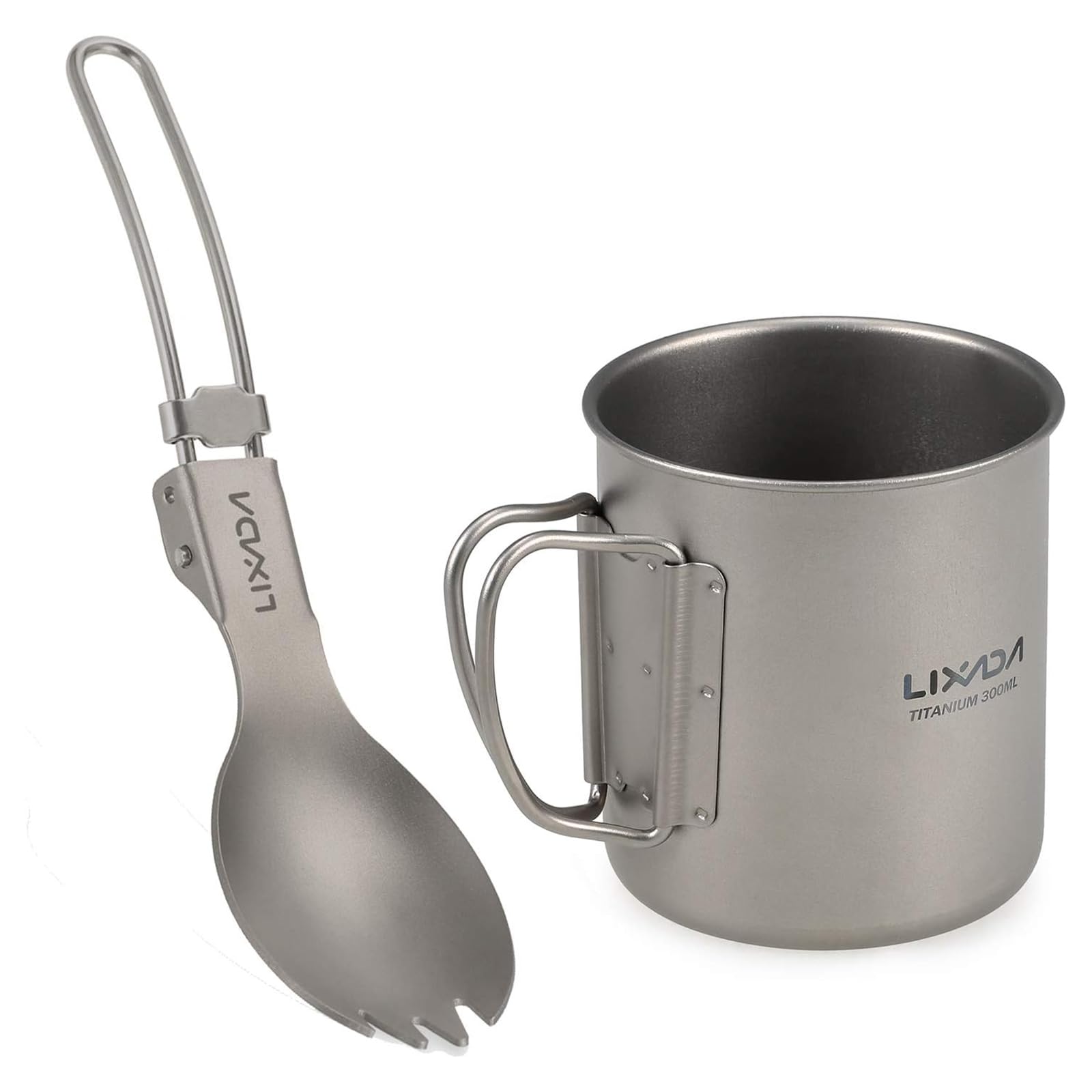 Lixada 300ML / 350ML / 550ML / 650ML Cookware Set Ultralight Titanium Cup with Dinner Folding Spork Tableware for Camping Hiking Hiking