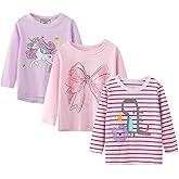 Girl Long Sleeve Tees Tops Shirts Cotton Casual Crewneck Graphic Jersey Tunic T-Shirts 3 Packs Sets