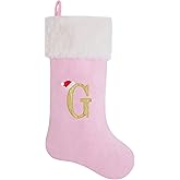 AUAWMLK 20-Inch Letter Embroidered Christmas Stocking Thick and Luxurious Pink Velvet with Super Soft Plush Cuff Personalized Festival Decoration for Xmas and New Year Party(Letter G)