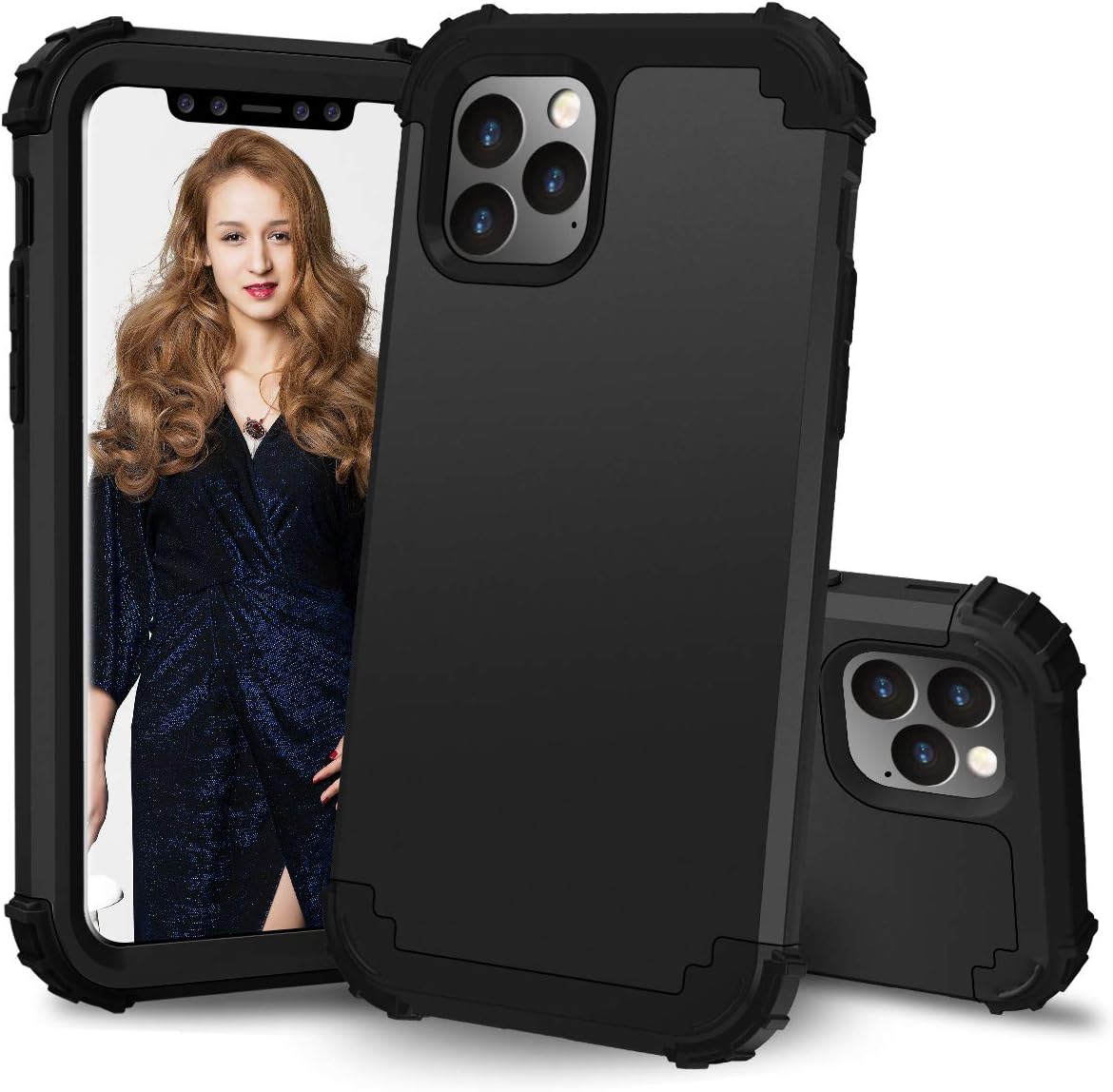 iPhone 11 Pro Max Case, KMISS 3 in 1 Heavy Design Slim Fit Soft Silicone Hard Back Cover Anti Scratch Anti Drop Protective Case Compatible for iPhone 11 Pro Max 6.5 inch (Black)