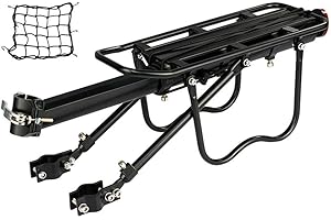 Dirza Rear Bike Rack Bicycle Cargo Rack Quick Release Adjustable Alloy Bicycle Carrier 115 lbs Capacity Easy to Install Black
