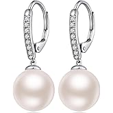 Jiamiaoi Pearl Dangle Earrings 925 Sterling Silver Pearl Earrings for Women 10mm White/Black Pearls