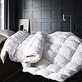 Alanzimo All Season Luxurious 50% White Goose Down Comforter Duvet Inserts Queen Size - Medium Warmth Ultra Soft 750 Fill Power White Bedding Comforter with 8 Tabs Baffle Box - 90x90 Pinch Pleat