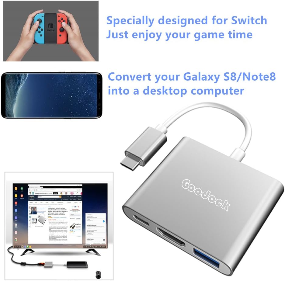 Desktop PC Dex Station for Samsung Galaxy S8 Note 8,HkittyXiong Mate 10,Goodock Type C to HDMI Adapter for Nintendo Switch MacBook / ChromeBook-Silver