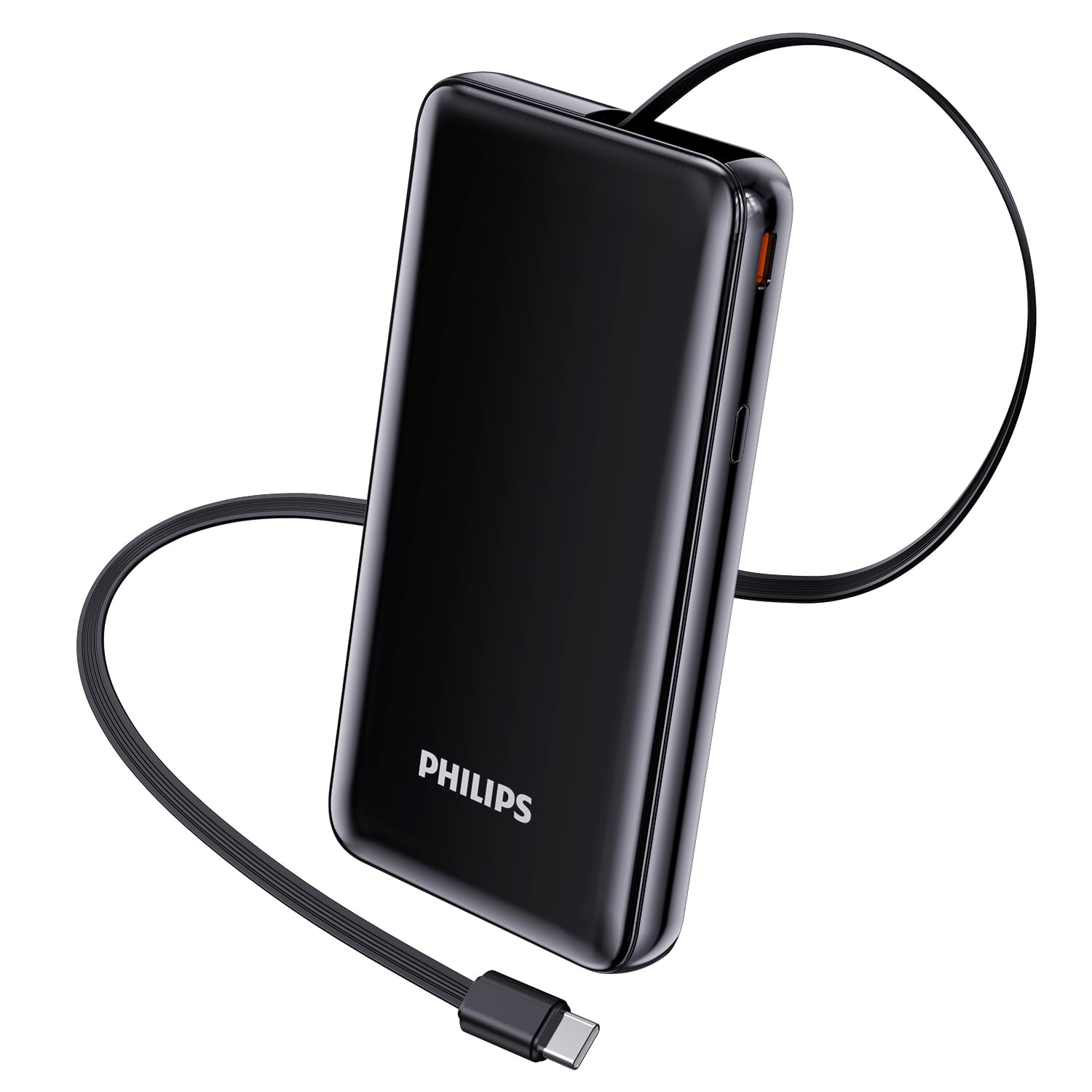 Philips (フィリップス) モバイルバッテリー 10000mAh大容量 巻き取り式USB-Cケーブル PD20W急速充電 出力入力対応 二台同時充電 パススルー充電 スマホ充電器 PSE認証済 多種保護 持ち運びやすい DLP1913C (ブラック)