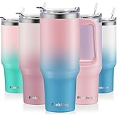 40 oz Tumbler with Handle and Straw Lid, 100% Leak Proof Cup Tumblers, Stainless Steel Insulated Travel Coffee Mug, Keeps Drinks Cold for 24 Hours or Hot for 10 Hours, Cupholder Friendly, PinkBlue
